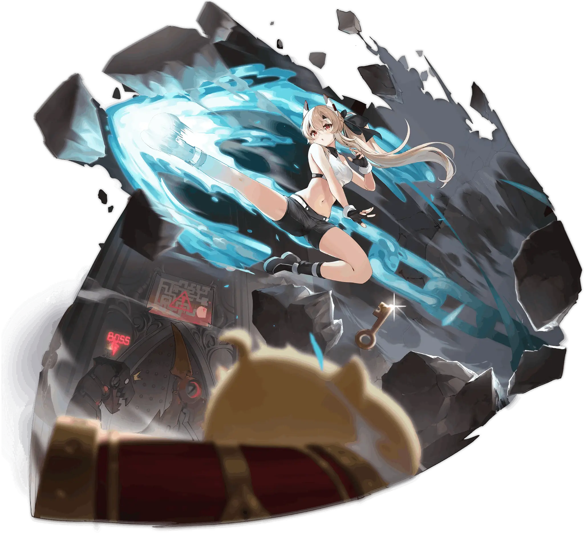 Illustration dessinée par Ootsuki Momiji (大月紅葉), représentant le destroyer de classe Fubuki de la faction Sakura Empire du jeu "Azur Lane", Ayanami dans son skin "Dynamic Kick!".