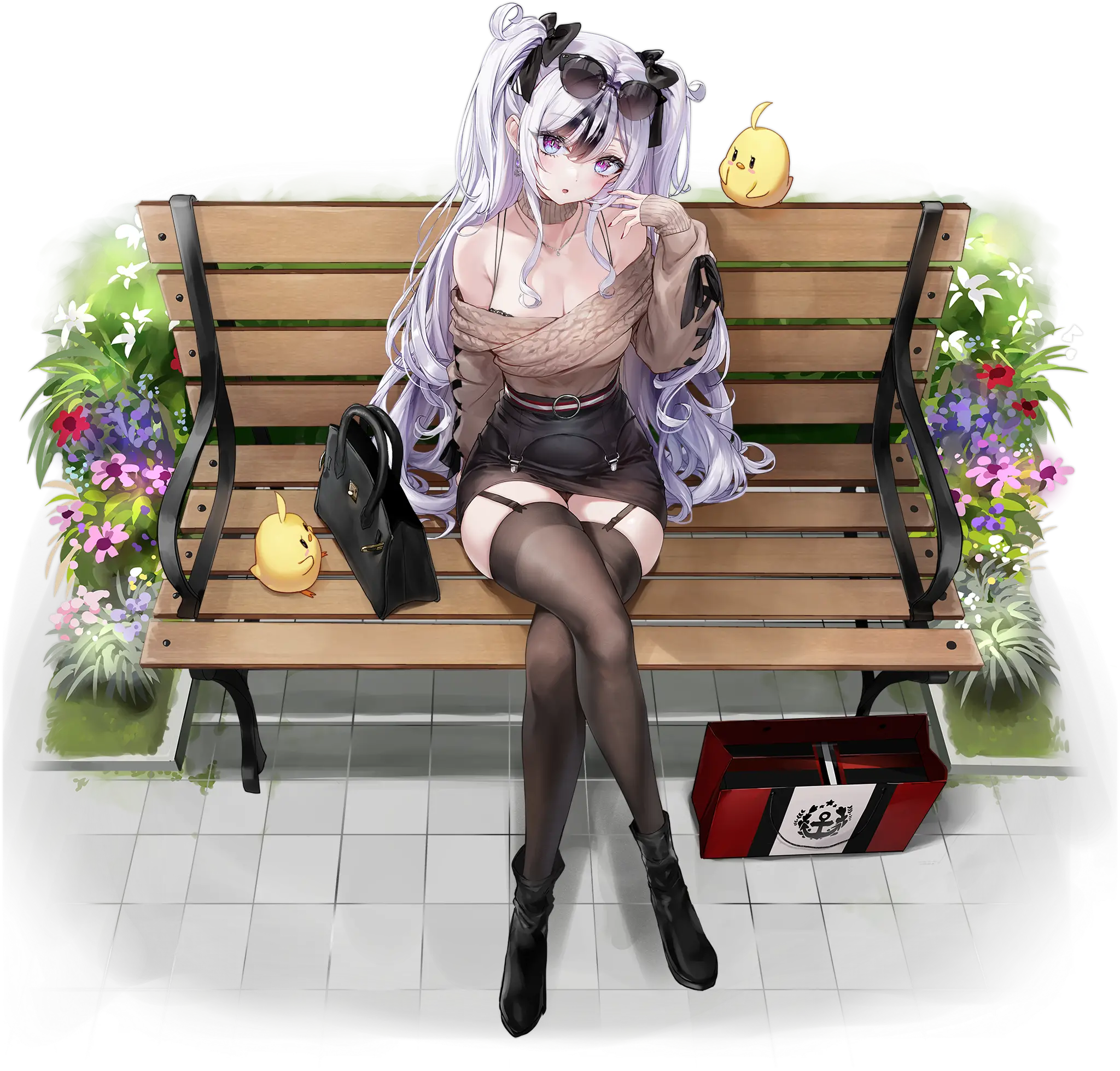 Illustration dessinée par ねこめたる (@NecoMeta), représentant le Porte-Avions Léger de classe Jade de la faction Iron Blood du jeu Azur Lane, Elbe dans son skin "Pure-Hearted Bad Girl".