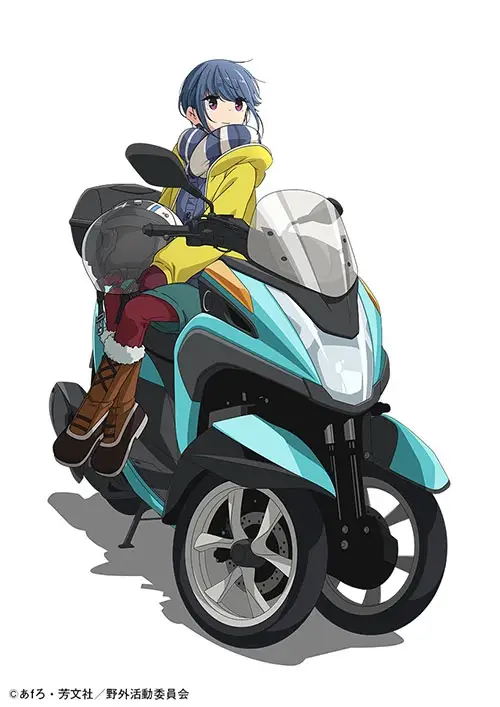 Illustration clé de l'OAV/Épisode Spécial de la saison 1 de l'animé "Heya CampΔ" : Sauna and Food and Three-Wheel Bike/Sauna et casse-croûte et trois roues.